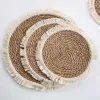 Fringed edge straw woven placemats, thickened heat-insulating clay pot MATS, round straw woven placemats, table plate MATS Specification image